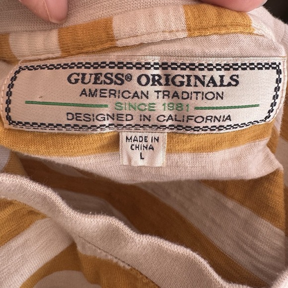 Guess Los Angeles Yellow White Strip Short Sleeve Men's Large TShirt Embroidered - Picture 6 of 7